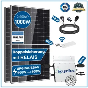 1000W Set mit Hoymiles Wechselrichter, 10m Kabel mit Schukostecker, DTU-WLIte