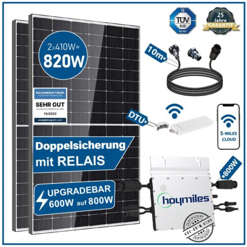 820W Set mit Hoymiles Wechselrichter, 10m Kabel mit Schukostecker, DTU-WLIte